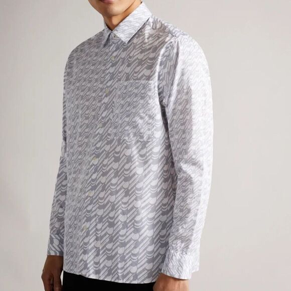 Ted Baker Shirt Mens 5 XL Button Down Geometric Retro Print Cotton Casual Dress - Picture 1 of 12